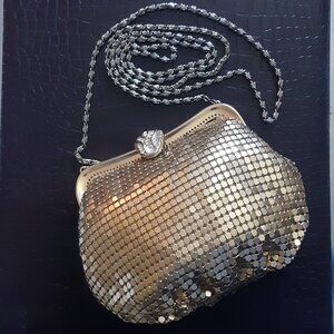 1950s Mesh Gold-tone Metal Evening Bag Rhinestone Clasp, Vintage